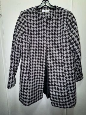 Kasper Black & White Houndstooth Open-Front Lightweight Spring Coat 14